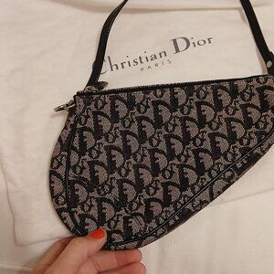 Vintage CHRISTIAN DIOR Monogram Mini Saddle Pochette Navy/Black